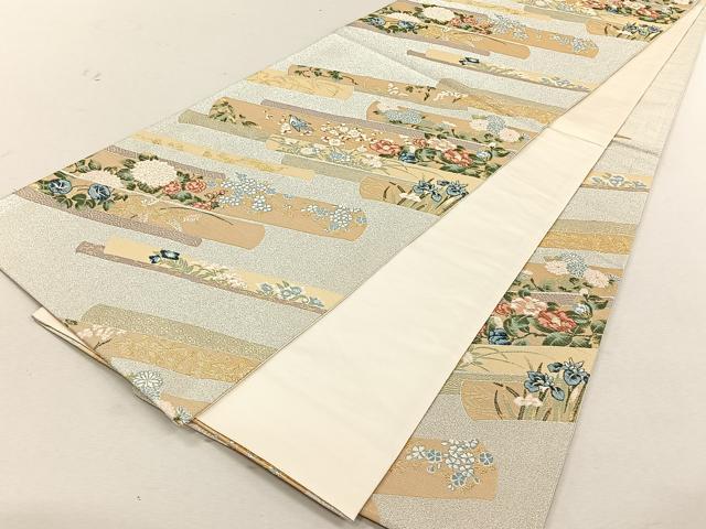 平和屋着物◎六通柄袋帯 唐織 横笛休み鳥草花文 金糸 正絹 逸品 CABK3057yk