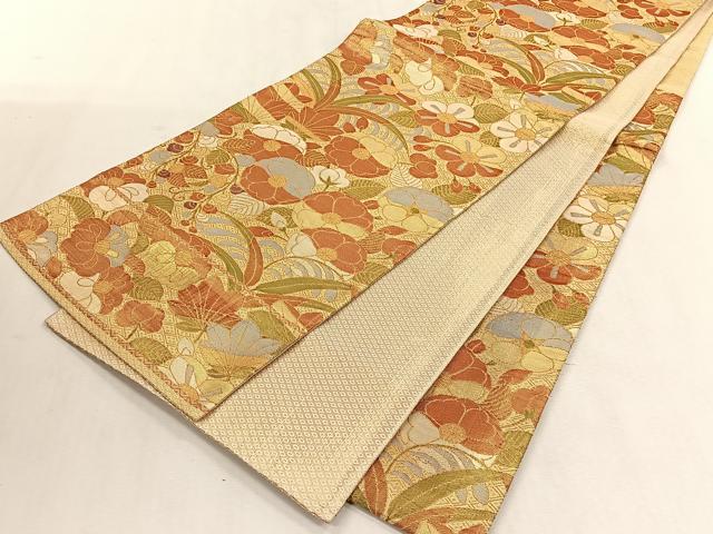 平和屋着物◎佐賀錦 六通柄袋帯草花文 金糸 正絹 逸品 CABK3090yk