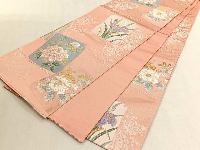 平和屋着物◎六通柄袋帯 唐織 色紙草花文 金銀糸 正絹 逸品 CABK3101yk