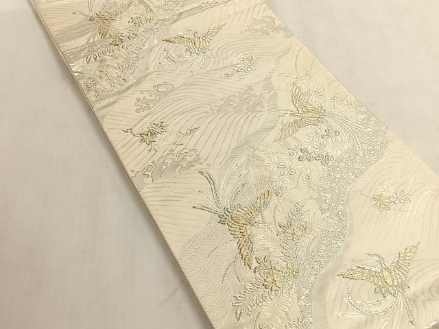 平和屋着物◎全通柄袋帯 美保姿 鳳凰流水草花文 金銀糸 正絹 逸品 CABK3105yk