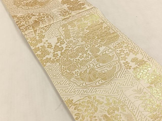 平和屋着物◎六通柄袋帯 鴛鴦草花文 金糸 松坂屋扱い 正絹 逸品 未使用 CABK3112yk