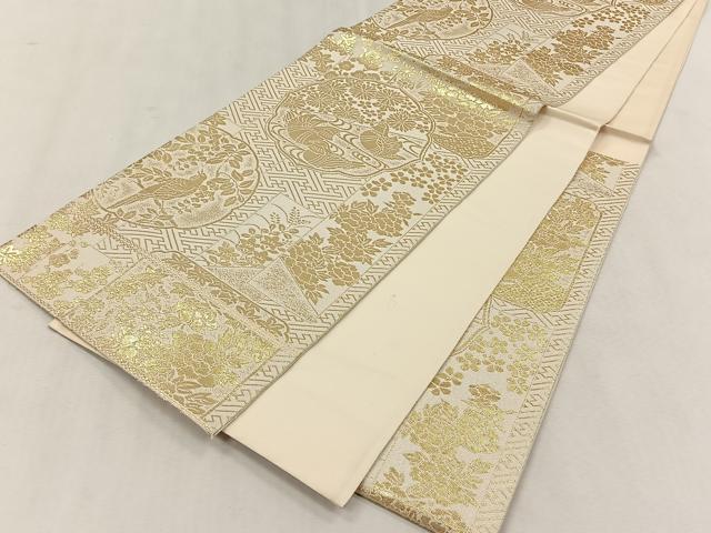 平和屋着物◎六通柄袋帯 鴛鴦草花文 金糸 松坂屋扱い 正絹 逸品 未使用 CABK3112yk