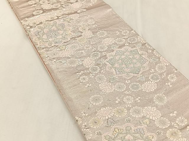 平和屋着物◎六通柄袋帯 唐織 正倉院花文 銀糸 正絹 逸品 CABK3119yk