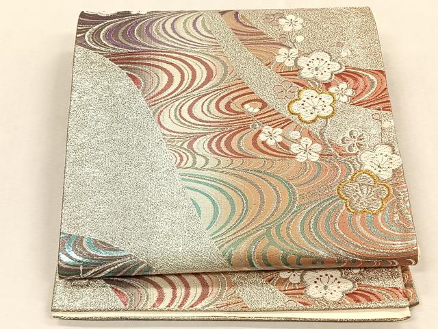 平和屋着物◎六通柄袋帯 唐織 流水枝梅文 金銀糸 正絹 逸品 CABK3121yk