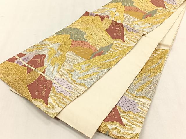 平和屋着物◎六通柄袋帯 唐織 遠山文 金銀糸 正絹 逸品 未使用 CABK3124yk