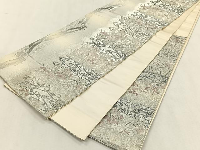 平和屋着物◎六通柄袋帯 八ッ橋文 銀糸 正絹 逸品 CABK3128yk