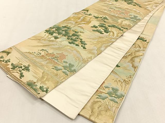 平和屋着物◎六通柄袋帯 風景文 金銀糸 正絹 逸品 CABK3133yk