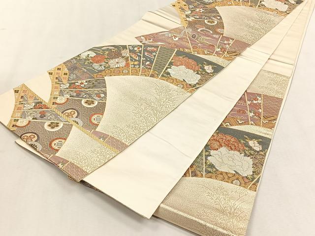 平和屋着物◎六通柄袋帯 唐織 地紙吉祥花鳥文 本うるし箔 金糸 正絹 逸品 CABK3139yk