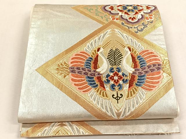 平和屋着物◎六通柄袋帯 唐織 向かい鶴花文 金銀糸 正絹 逸品 CABK3142yk