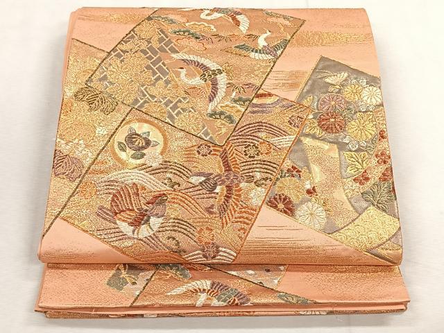 平和屋着物◎六通柄袋帯 色紙競合文 金銀糸 正絹 逸品 CABK3152yk