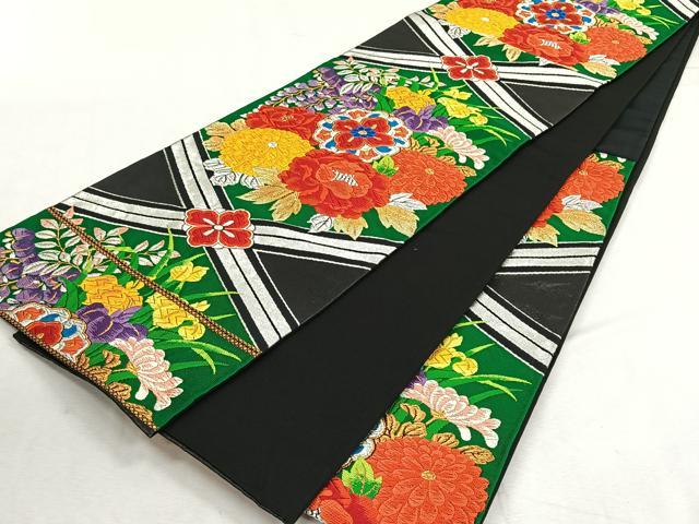 平和屋着物◎六通柄袋帯 唐織 草花文 黒地 金銀糸 正絹 逸品 CABK3156yk