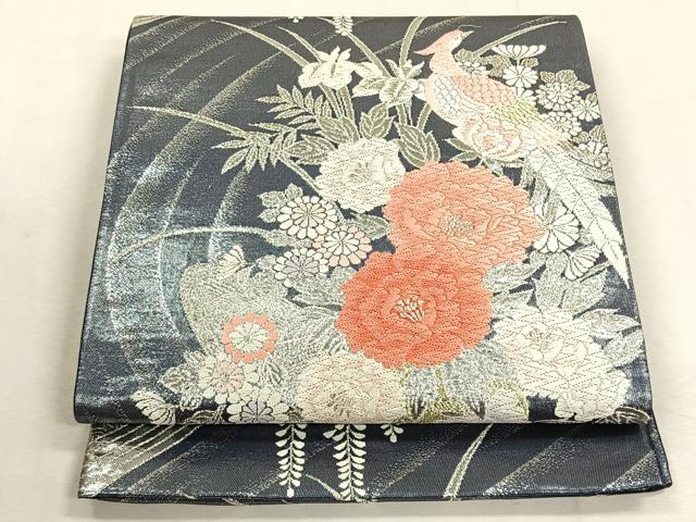 平和屋着物◎六通柄袋帯 唐織 尾長鶏草花文 金銀糸 正絹 逸品 CABK3166yk