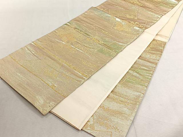 平和屋着物◎西陣 六通柄袋帯 色紙重ね草花文 金糸 証紙付き 正絹 逸品 未使用 CABK3168yk