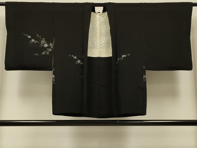 平和屋着物#羽織 寿光織 枝花文 黒地 金銀糸 正絹 逸品 CABK3237in