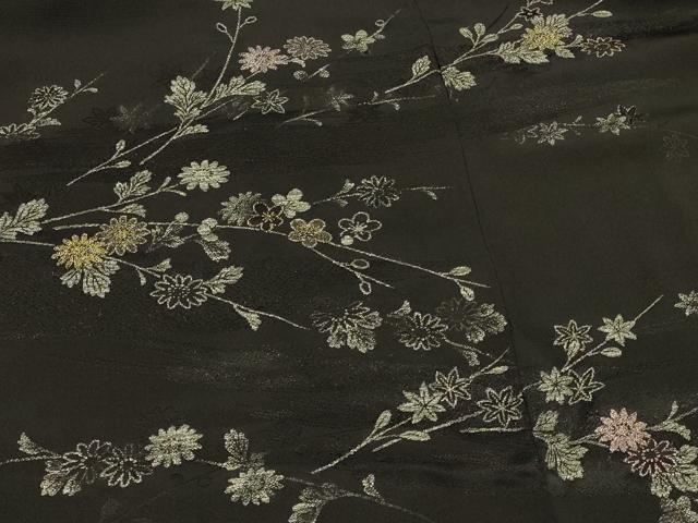 平和屋着物#羽織 寿光織 枝花文 黒地 金銀糸 正絹 逸品 CABK3237in