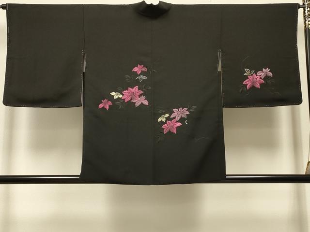平和屋着物#羽織 総刺繍 草花文 黒地 正絹 逸品 未使用 CABK3238in