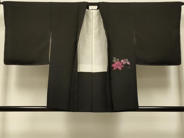平和屋着物#羽織 総刺繍 草花文 黒地 正絹 逸品 未使用 CABK3238in