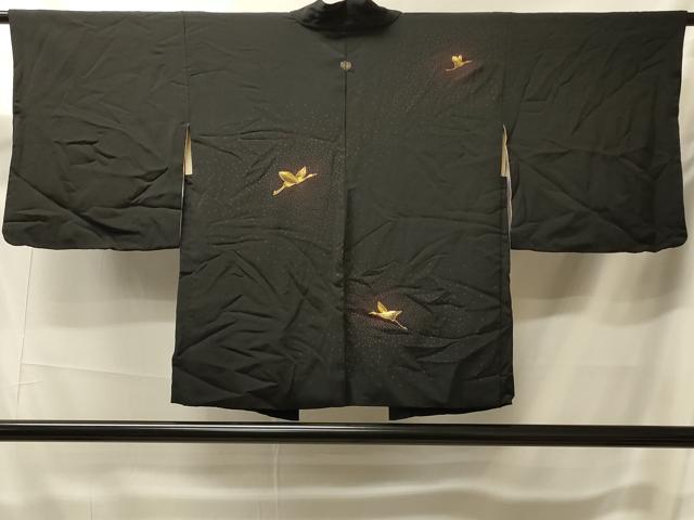 平和屋着物#羽織 駒刺繍 飛鶴文 黒地 金糸 正絹 逸品 CABK3255in