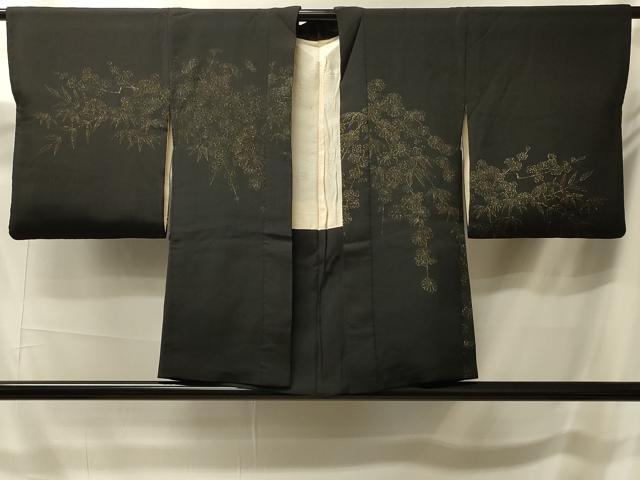 平和屋着物#羽織 寿光織 枝垂れ花文 黒地 金糸 正絹 逸品 CABK3260in
