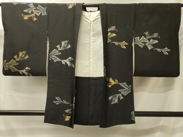 平和屋着物#羽織 寿光織 舞葉文 黒地 金銀糸 正絹 逸品 CABK3261in