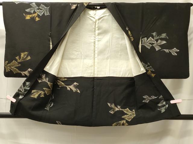 平和屋着物#羽織 寿光織 舞葉文 黒地 金銀糸 正絹 逸品 CABK3261in