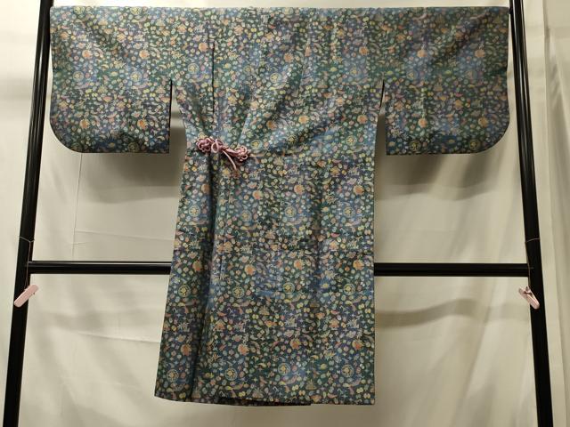 平和屋着物#道中着 お召地 宝尽くし蝶文 ロング丈 正絹 逸品 CABK3276in