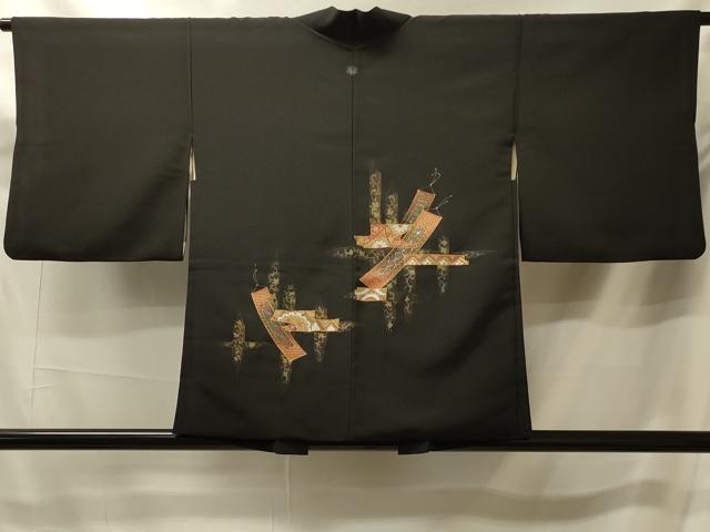 平和屋着物#羽織 短冊花文 黒地 金彩 正絹 逸品 CABK3279in