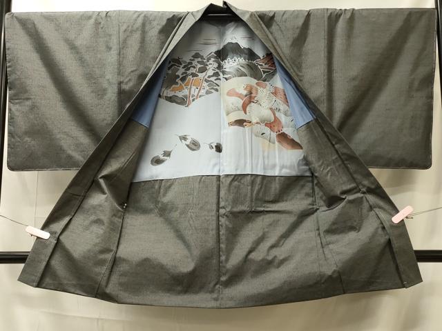 平和屋着物#男性 男彩匠御召 長羽織 縞 反端付き 正絹 逸品 未使用 CABK3283in