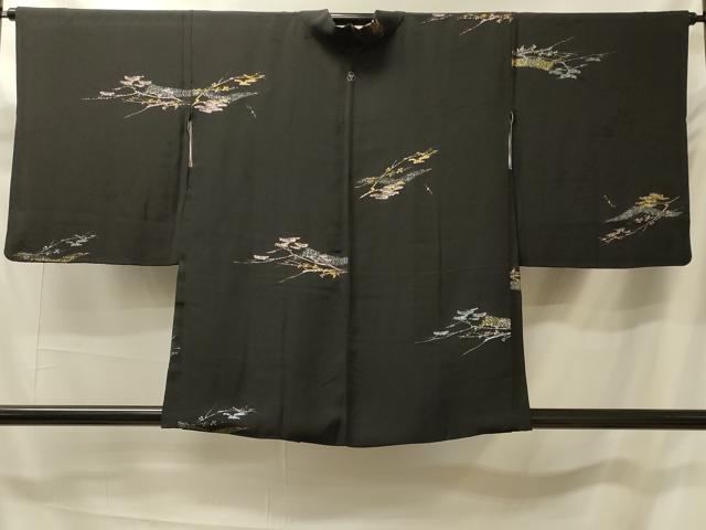平和屋着物#羽織 寿光織 枝葉文 黒地 金糸 正絹 逸品 CABK3284in
