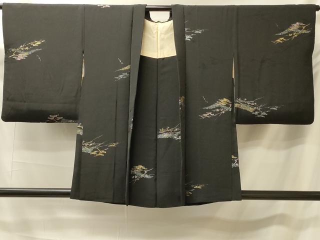 平和屋着物#羽織 寿光織 枝葉文 黒地 金糸 正絹 逸品 CABK3284in