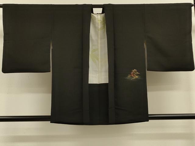 平和屋着物#羽織 寿光織 文箱枝梅文 黒地 金銀糸 正絹 逸品 CABK3295in