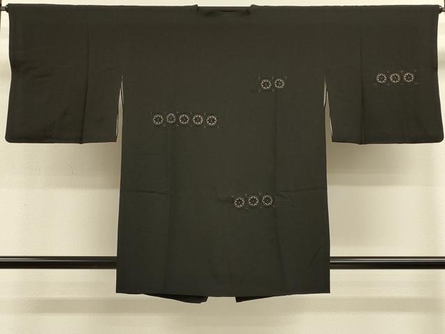 平和屋着物#道行コート 総刺繍 格子正倉院花文 黒地 金糸 正絹 逸品 CABK3305in