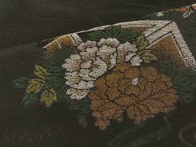 平和屋着物#羽織 寿光織 色紙風景花文 黒地 金銀糸 正絹 逸品 CABK3320in