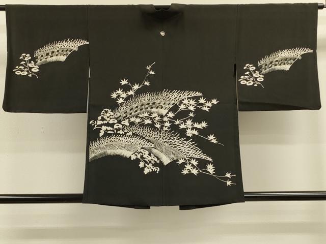 平和屋着物#羽織 ろうけつ染め 籬枝葉文 黒地 正絹 逸品 CABK3327in