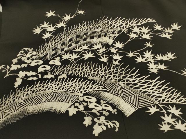 平和屋着物#羽織 ろうけつ染め 籬枝葉文 黒地 正絹 逸品 CABK3327in