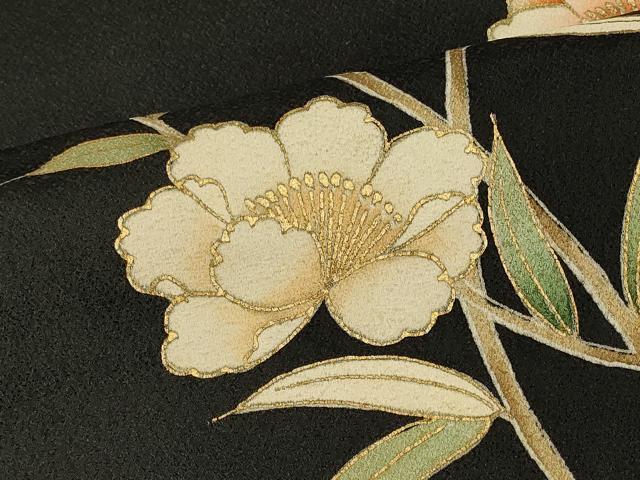 平和屋着物#羽織 草花文 黒地 金彩 正絹 逸品 CABK3331in