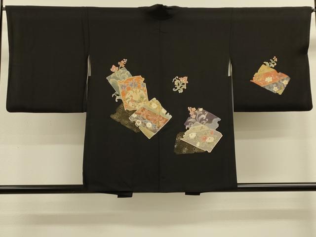 平和屋着物#羽織 色紙重ね花鳥文 黒地 金彩 正絹 逸品 CABK3334in