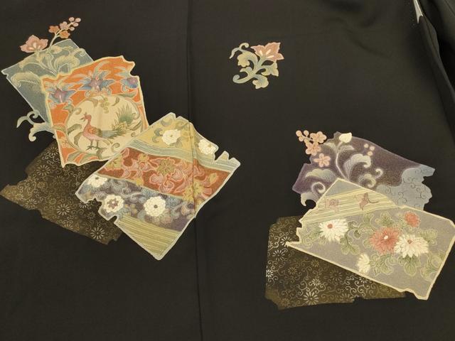 平和屋着物#羽織 色紙重ね花鳥文 黒地 金彩 正絹 逸品 CABK3334in