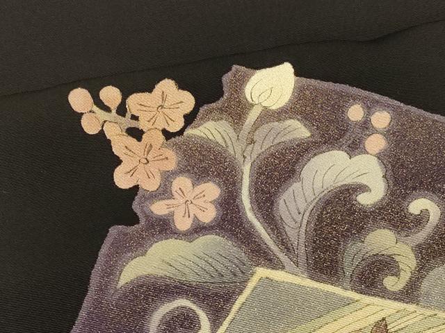 平和屋着物#羽織 色紙重ね花鳥文 黒地 金彩 正絹 逸品 CABK3334in