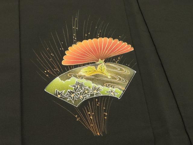 平和屋着物#羽織 刺繍 地紙草花文 黒地 金銀彩 正絹 逸品 未使用 CABK3342in