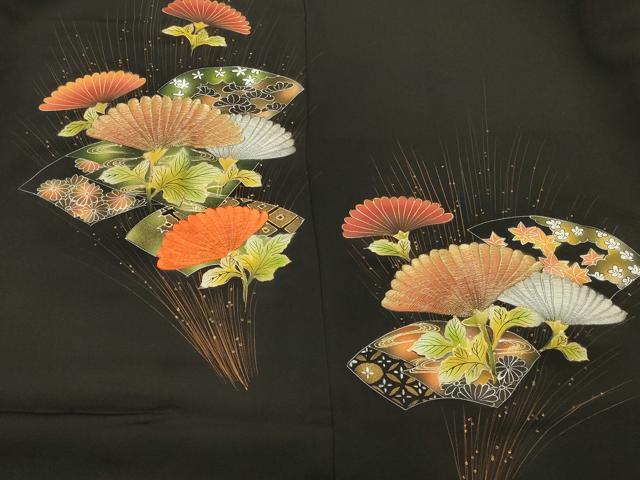 平和屋着物#羽織 刺繍 地紙草花文 黒地 金銀彩 正絹 逸品 未使用 CABK3342in