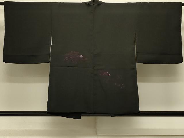 平和屋着物#羽織 総刺繍 流水草花文 黒地 正絹 逸品 CABK3346in
