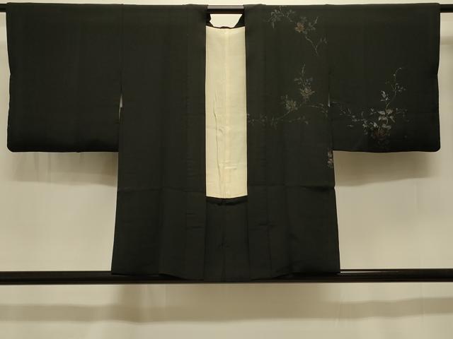 平和屋着物#羽織 寿光織 枝花文 黒地 金銀糸 正絹 逸品 CABK3371in