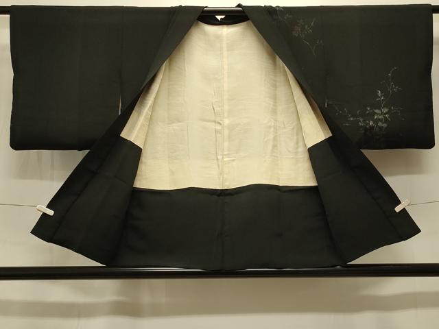 平和屋着物#羽織 寿光織 枝花文 黒地 金銀糸 正絹 逸品 CABK3371in