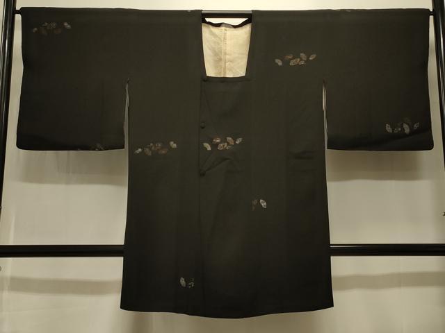 平和屋着物#道行コート 寿光織 地紙吉祥文 黒地 金銀糸 ロング丈 正絹 逸品 CABK3379in