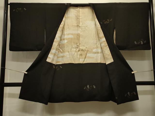 平和屋着物#道行コート 寿光織 地紙吉祥文 黒地 金銀糸 ロング丈 正絹 逸品 CABK3379in
