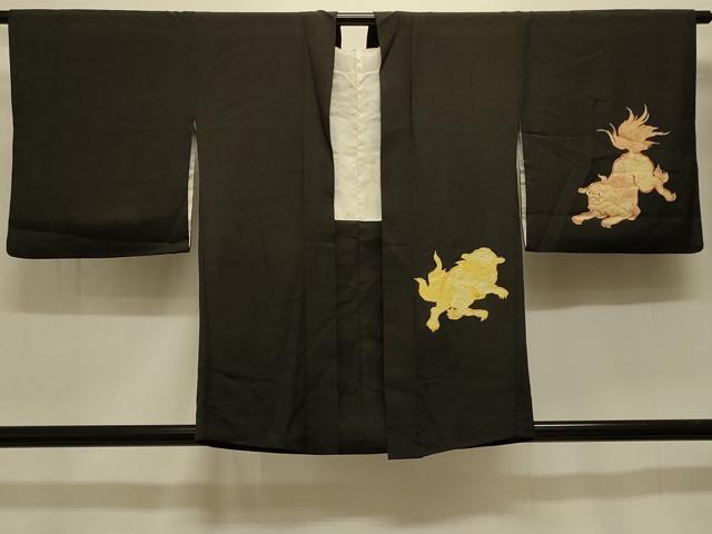 平和屋着物#羽織 刺繍 唐獅子 黒地 正絹 逸品 CABK3382in