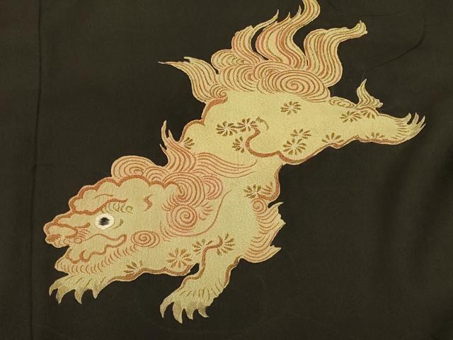 平和屋着物#羽織 刺繍 唐獅子 黒地 正絹 逸品 CABK3382in