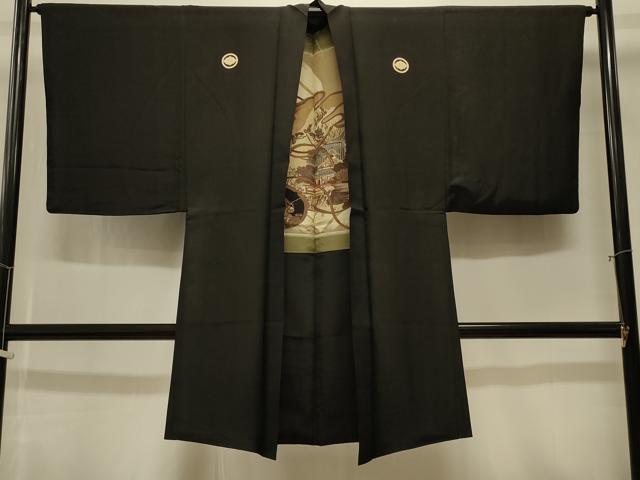 平和屋着物#男性 長羽織 黒紋付き 正絹 逸品 CABK3397in
