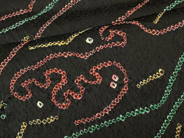 平和屋着物#羽織 総絞り 立波幾何学文様 黒地 正絹 逸品 未使用 CABK3399in